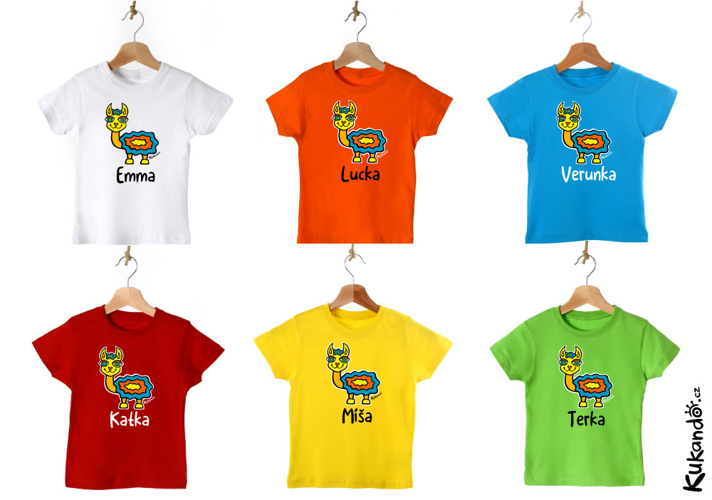 Dětské tričko se jménem na přání LAMA červené 7-8 let