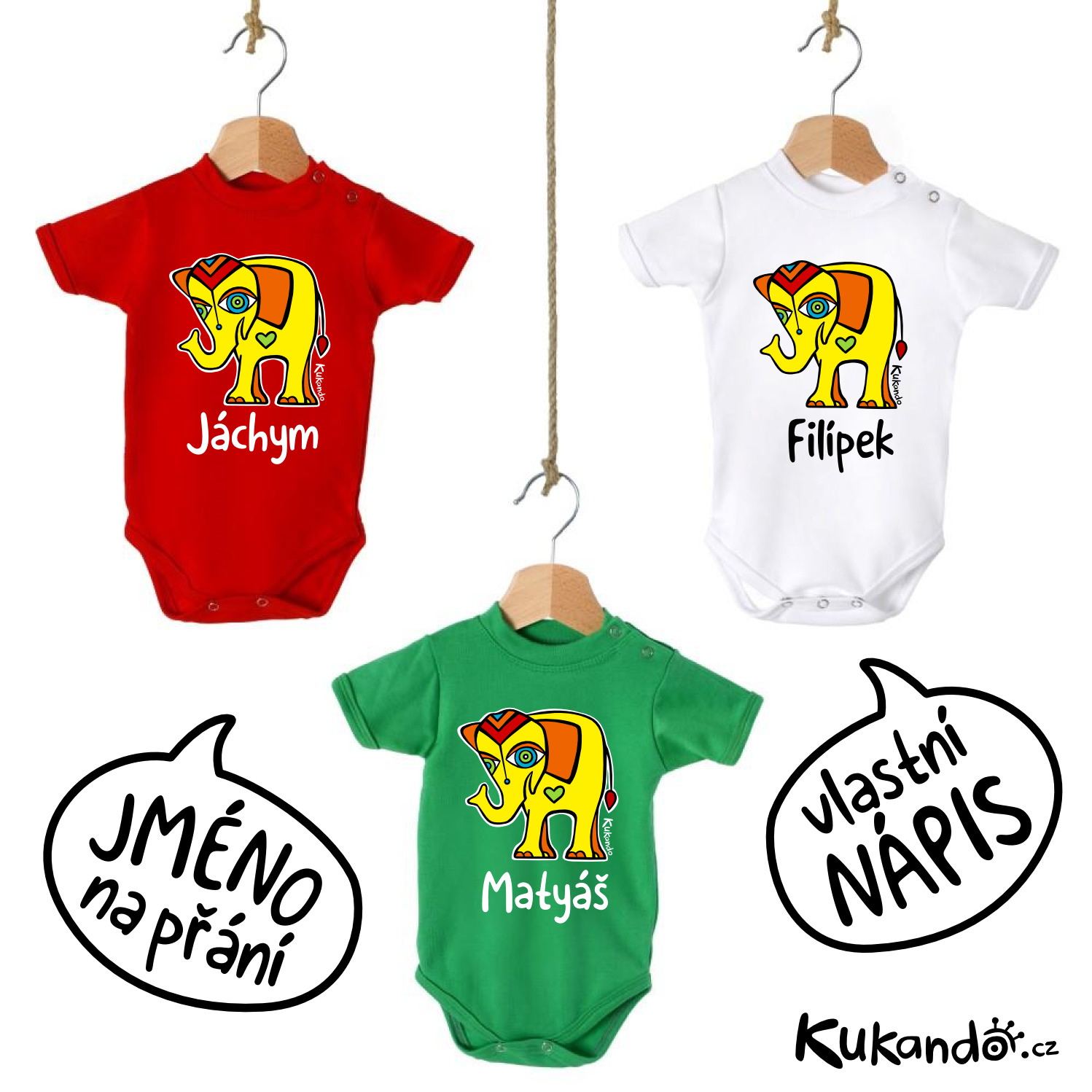 Kojenecké body se jménem na přání SLON červené 9-12 měsíců
